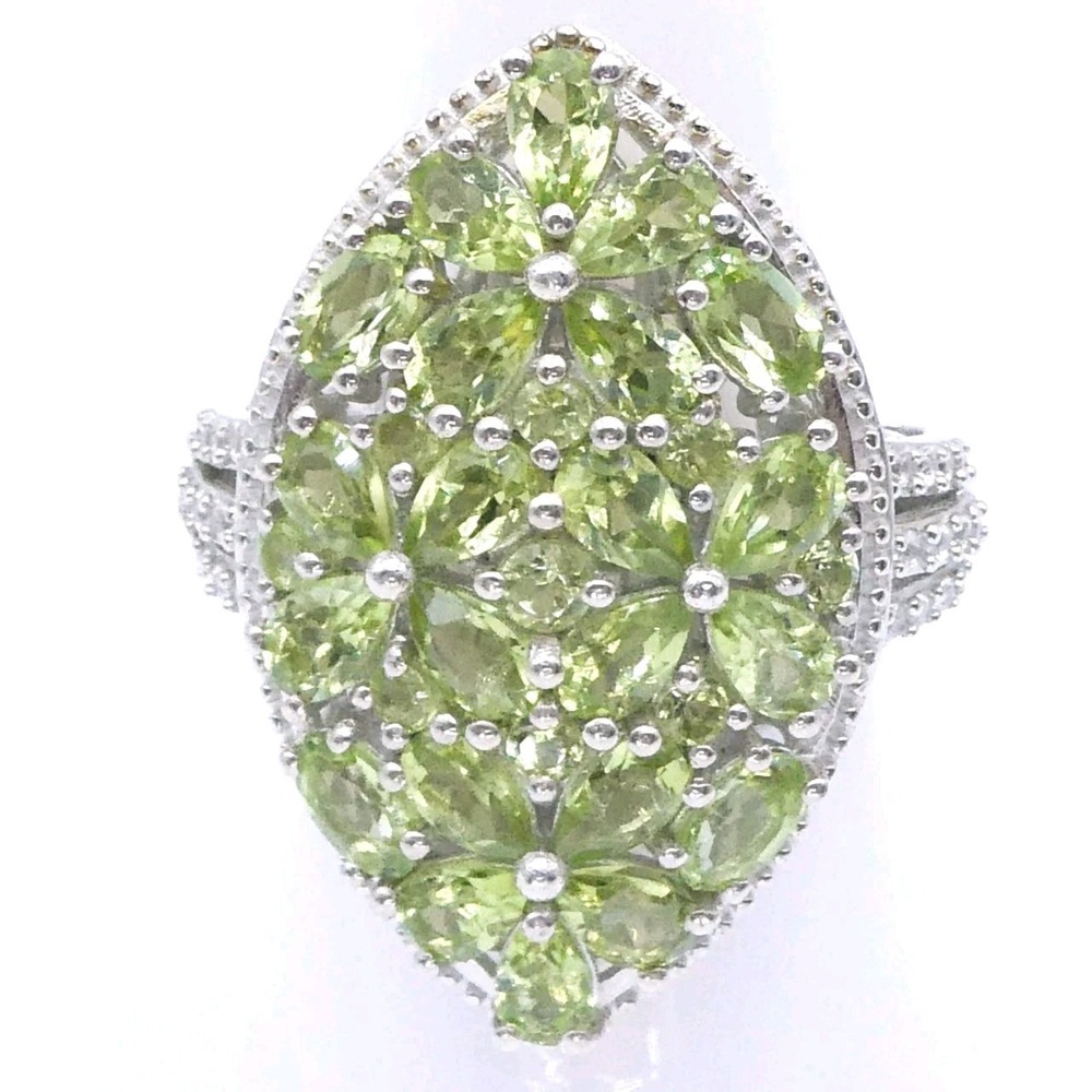 Djoy Peridot Zircon Platinum Over Sterling Silver Split Shank New Size 7 Ring